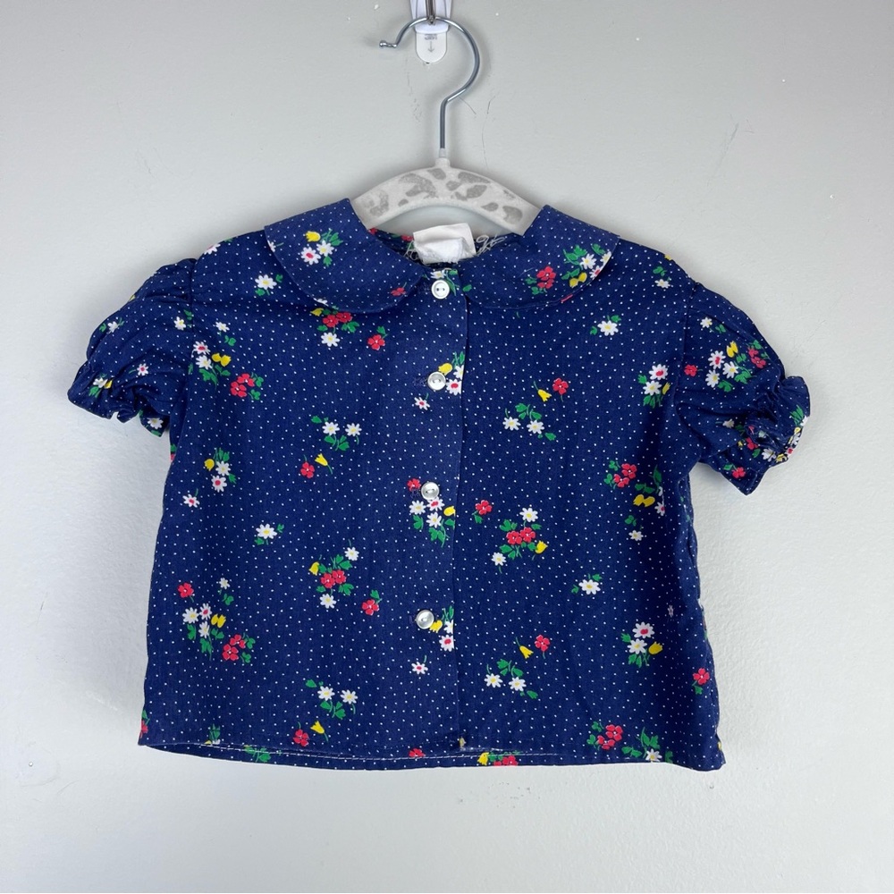 Vintage Toddle Time JCPenney Blue Floral Button Top Shirt Size 1 Penn Press